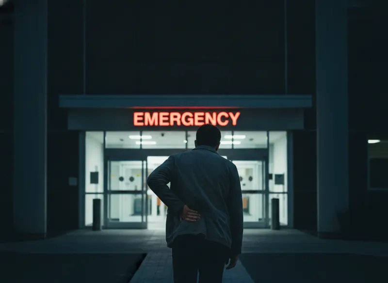 Hombre con dolor de espalda entrando a la sala de emergencias