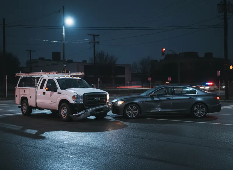 Van comercial y carro después de un choque